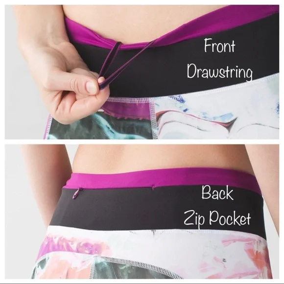 SOLD-Lululemon Printed Fuchsia and Black Watercolor Athletic Running Leggings - Picture 7 of 12